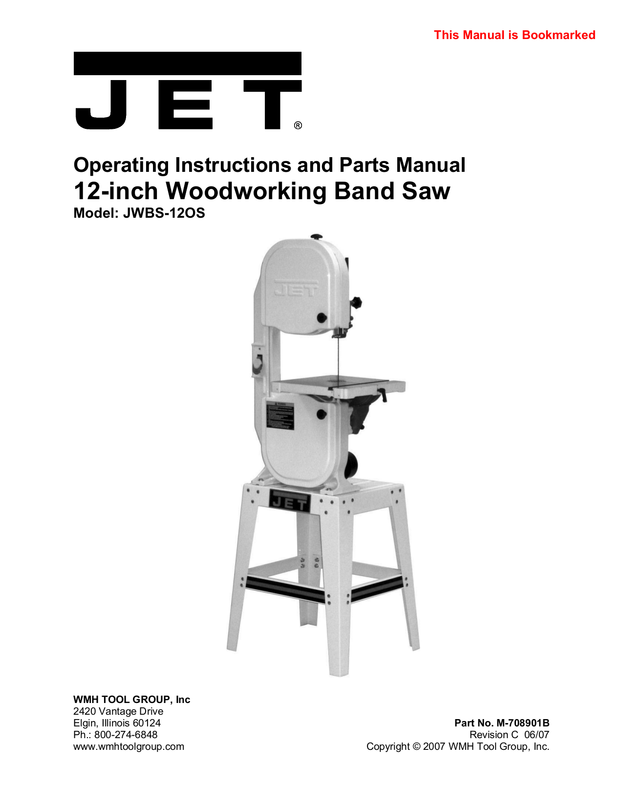 PDF manual for Jet Other JWBS140S Bandsaw